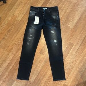 Zara Men's Black Distressed Skinny Jeans